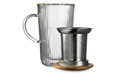 DDT-DW967B-450/TM Кружка с двойными стенками, крышкой и ситечком Decor de table Mon matin 450 мл