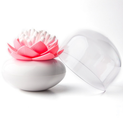 ql10157-wh-pk Контейнер для хранения ватных палочек Lotus белый-розовый