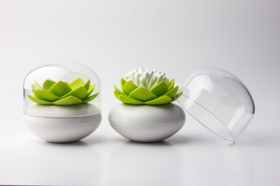 ql10157-wh-gn Контейнер для хранения ватных палочек Lotus белый-зеленый