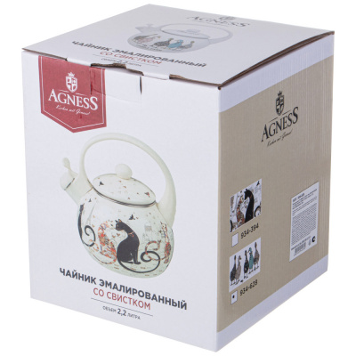 934-628 Чайник эмалированный 2,2л со свистком, Agness, серия "FAMILY FARM"
