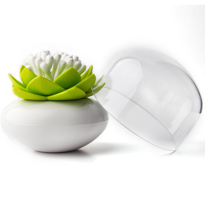 ql10157-wh-gn Контейнер для хранения ватных палочек Lotus белый-зеленый