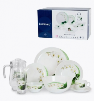 P0328 Сервиз обеденный на 6 персон 46 предметов LUMINARC, серия DIWALI WHITE ORCHID 
